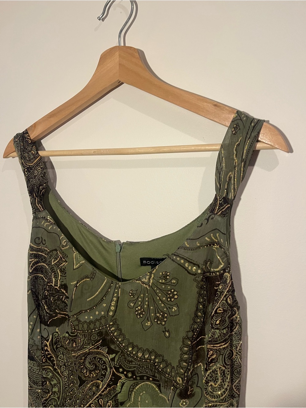 Vintage 90s Y2K Olive Green Paisley Tiered Maxi Dress - Picture 4 of 11